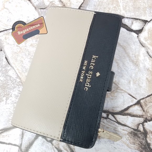 #bagsavenue Staci Colorblock Medium Compact Bifold Wallet Warm Beige Kate Spade - Picture 7 of 9